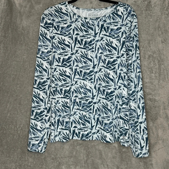 Hang Ten L Large Rash Gaurd Blue Abstract Long Sleeve Round Neck Swim Shirt - Picture 1 of 6